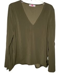 Buddy Love Sz M Oversized Green Tunic Top Blouse Split Sleeves